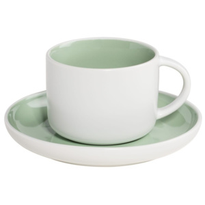 Biela porcelánová šálka s tanierikom so zeleným vnútrajškom Maxwell & Williams Tint, 240 ml