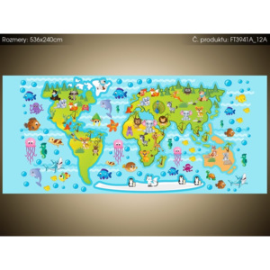 Fototapeta Mapa sveta so zvieratkami 536x240cm FT3941A_12A