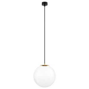 Biele stropné svietidlo s čiernym káblom a detailom v zlatej farbe Sotto Luce Tsuri, ∅ 30 cm