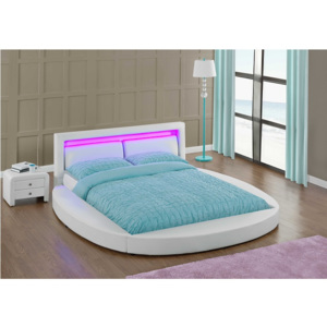 TEMPO KONDELA Ultramoderná posteľ s RGB LED osvetlením, biela, 180x200, BLESS