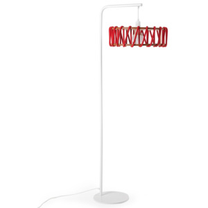 Stojacia lampa s bielou konštrukciou a veľkým červeným tienidlom EMKO Macaron
