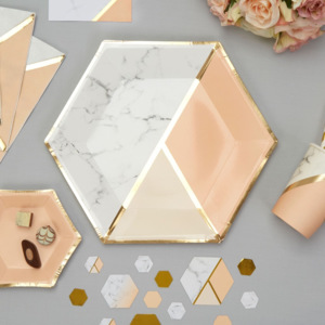 Sada 8 papierových tanierov Neviti Gold Colour Block Marble