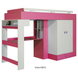 Detská izba Komi A ružová Komi: Posteľ KM15 ružová / š. 242,5 x v. 166 x h. 95 cm