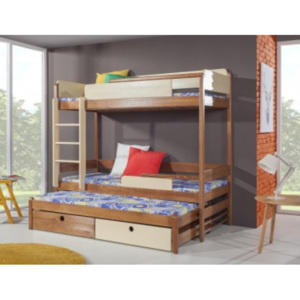 ArtBed Detská drevená poschodová posteľ s prístelkou NATU III Farba: Dub
