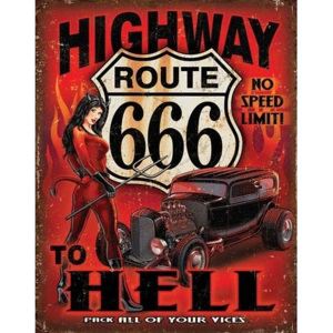 Plechová ceduľa Route 666 - Highway to Hell, (30 x 42 cm)