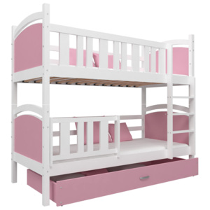ArtAJ Detská poschodová posteľ Tami color Farba: biela / ružová, Prevedenie: s matracom