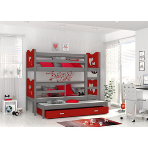ArtAJ Detská poschodová posteľ Max 3 Farba: sivá/červená, Prevedenie: s matracom