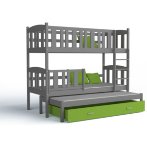 ArtAJ Detská poschodová posteľ Kubuš 3 Farba: sivá/zelená