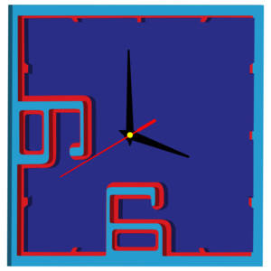3D farebné nástenné hodiny - BEULAH, farba: svetlá modrá, červená, modrá