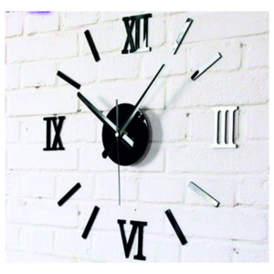 Moderné nalepovacie hodiny na stenu rímske čísla ČIERNE . Fi 55 cm ROMANK