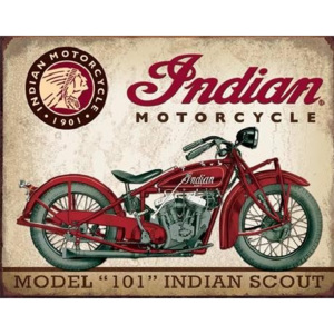 Plechová ceduľa INDIAN MOTORCYCLES - Scout Model 110, (40 x 31,5 cm)