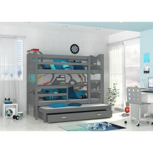 ArtAJ Detská poschodová posteľ Max 3 / MDF 190 x 80 cm Farba: Sivá / sivá 190 x 80 cm, Prevedenie: s matracom