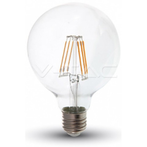 V-TAC LED žiarovka E27 G95 6W teplá biela filament