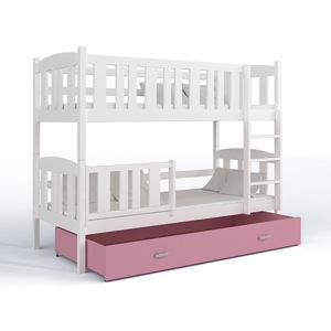 ArtAJ Detská poschodová posteľ Kubuš / s matracom Farba: biela / ružová