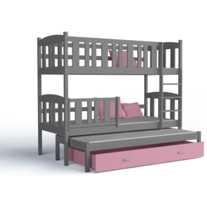 ArtAJ Detská poschodová posteľ Kubuš 3 Farba: sivá/ružová