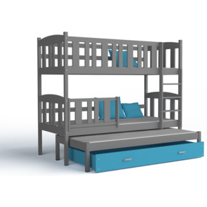 ArtAJ Detská poschodová posteľ Kubuš 3 Farba: sivá/modrá