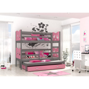 ArtAJ Detská poschodová posteľ Max 3 / MDF 190 x 80 cm Farba: sivá / ružová 190 x 80 cm, Prevedenie: s matracom