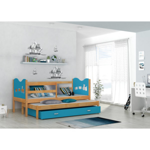 ArtAJ Detská posteľ Max P2 Max: jelša / modrá s matracom