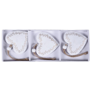 Set 3 bielych kovových dekoratívnych srdcí Ego Dekor