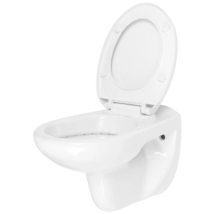 Závesné WC so sedadlom s pomalým sklápaním, keramické, biele