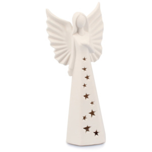 Vianočný porcelánový LED Anjel, biela