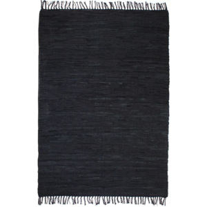 Ručne tkaný Chindi koberec, koža, 80x160 cm, čierny