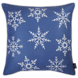 Modrá obliečka na vankúš s vianočným motívom Apolena Honey Snowflakes, 45 × 45 cm
