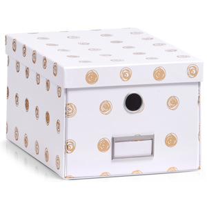Zeller úložný box s vekom biely so zlatými bodkami 17551
