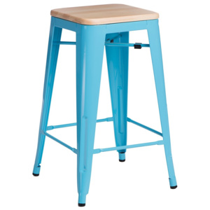 Design2 Barová stolička Paris Wood 65cm modrá sosna prírodné