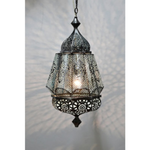 SB Orient Kovová lampa v arabskom štýle, čierno strieborná, vnútri tyrkysová, 35x35x56cm
