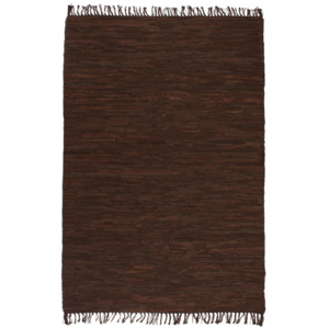 Ručne tkaný Chindi koberec, koža, 80x160 cm, hnedý