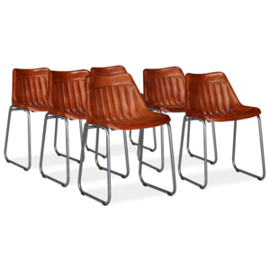 Jedálenské stoličky, 6 ks, pravá koža s pruhmi, hnedá