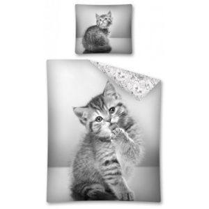 Bavlnené obliečky 3D fototlač Koťátko čiernobiele 140x200