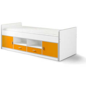 Oranžová detská posteľ s úložným priestorom Vipack Bonny, 200 × 90 cm