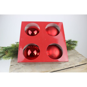 Červené sklenené vzorované vianočné gule 4 ks 10cm