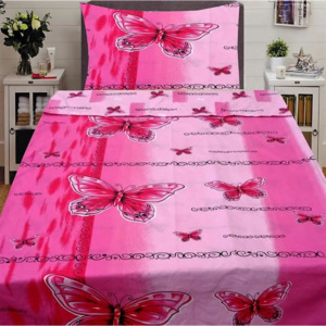 HoD Obliečky BUTTERFLY rúžové Dvojstranné Bavlna Hladká 70×90 140x200 cm