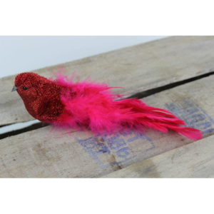 Červený trblietavý vtáčik na štipci