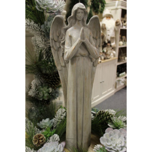 Šedý anjel v dizajne kameňa 58cm