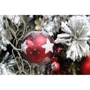 Červeno biele vianočné gule s hviezdičkami 4ks 8cm