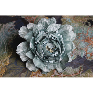 Modrozelený umelý krepový kvet 14cm