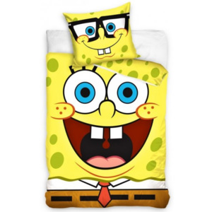 Carbotex · Detské bavlnené posteľné návliečky Spongebob - motív vysmiaty Sponge Bob - 100% Bavlna - 140 x 200 cm + 70 x 80 cm