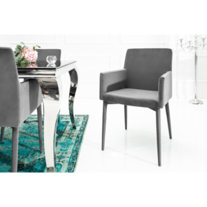 Dizajnová stolička s podrúčkami Neapol, sivý zamat - Posledný kus - RP