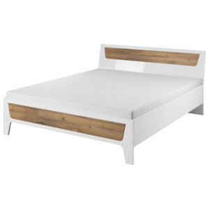 Manželská posteľ CANADA + rošt + matrac DE LUX, 160x200, bialy laminát/biela lesk-dub Grandson