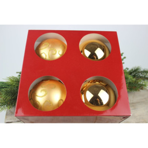 Zlaté sklenené vzorované vianočné gule 4 ks 10cm