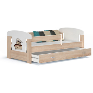 Detská posteľ JAKUB, masív + matrac + rošt ZADARMO, 80x140 cm, vrátane ÚP, dub sonoma/VZOR 02
