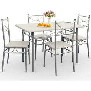 Paul 5-dielna jedálenská zostava - jedálenský stôl + 4 stoličky – zamatovo biela, Casaria