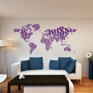 GLIX Mapa sveta - nálepka na stenu Fialová 200 x 100 cm