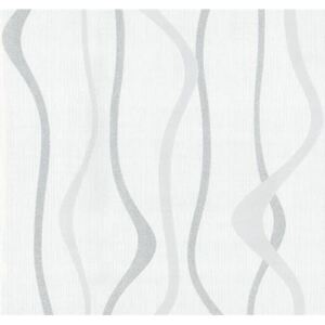 Vliesové tapety, vlnovky bielo-strieborné, 1335730, P+S International, rozmer 10,05 m x 0,53
