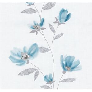 Vliesové tapety, kvety modré, Blues 1348840, P+S International, rozmer 10,05 m x 0,53 m