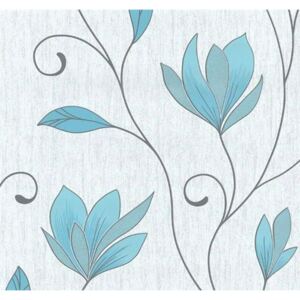 Vliesové tapety, kvety modré, 1348450, P+S International, rozmer 10,05 m x 0,53 m